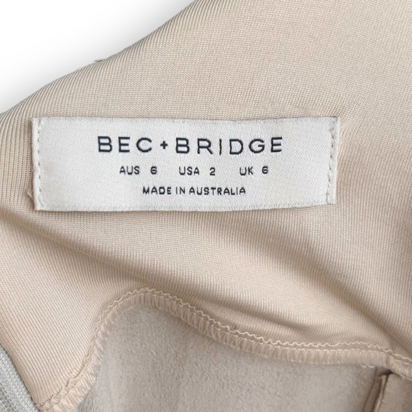 Bec + Bridge Mini Dress Vegan Leather Ruched Tuck Neutral Tan - Picture 12 of 16